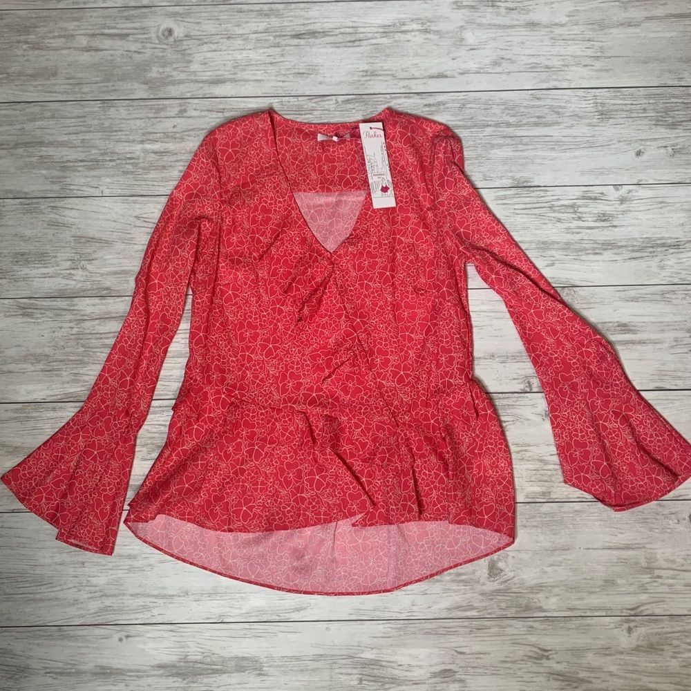 Parker Pink Long Sleeve Ruffle Top NWT